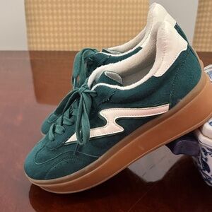 8.5 madden girl Green Suede Sneakers with White Accents